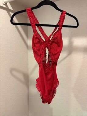 Aerie Red Lace Strappy One-Piece Bodysuit